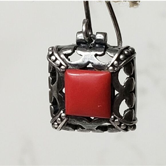 925 SILVER Square Filigree French Hook Earrings - Picture 4 of 7